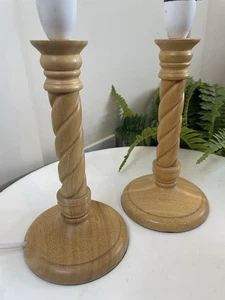 2 Pine Wood Cottage Table Lamps Barley Twist Vintage Natural Home Design 30cm - Picture 1 of 4