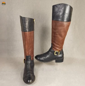 Vince Camuto Leisha Riding Boots Brown Black Leather Knee High Women's Size 7M - Picture 1 of 15
