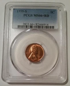 1955 S Lincoln Wheat Cent Unc MS66+ RED PCGS - Picture 1 of 4