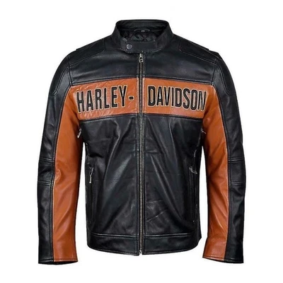Men's Harley Davidson 100% Real Cowhide Black Leather Jacket Motorcycle Jacket - Image 1 of 4