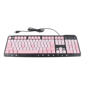 New Black And Pink Keyboard USB Wired UltraThin Cute Cartoon For Home Office La - Afbeelding 1 van 17