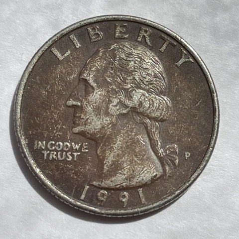 1991 P Washington Quarter Improperly Annealed Error Coin 414998 Cover