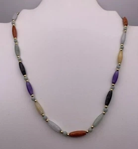Mehrfarbige längliche Jade Halskette 18" lang 14k Gold - Bild 1 von 12