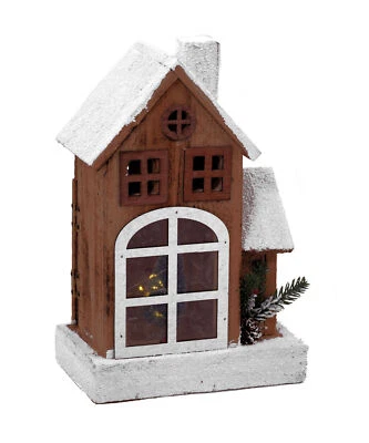 LED Holz Weihnachts Haus mit Schneedach - 29 cm - Tisch Fenster Deko beleuchtet - Bild 1 von 2