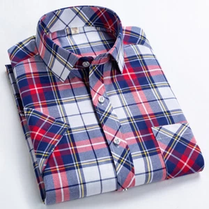 New Mens Dress Shirts Short Sleeves Formal Business Plaids Casual Shirts Tops - Picture 1 of 14
