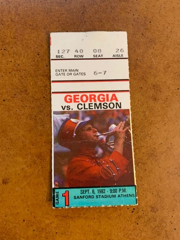 1982 Georgia Bulldogs v Clemson Tigers Football Ticket Terry Hoage College Debut Cover