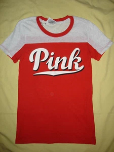 NWT New Victoria's Secret Pink Cursive Red Gray T Tee shirt Top M Rare Vintage - Picture 1 of 3
