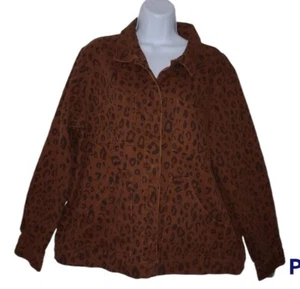 Jeansjacke Damen Langarm braun Gepardenmuster (L) siehe Maße Druckknopf - Bild 1 von 6