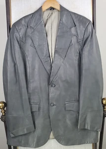 VTG PIONEER WEAR ALBUQUERQUE Sz 46 Long Leather Western Jacket Blazer Gray Mens - Picture 1 of 14
