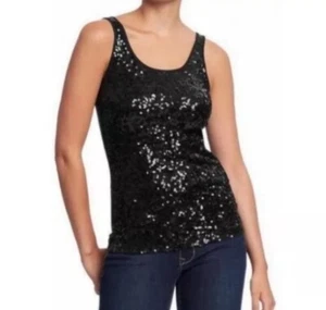 J.Crew Drapey Sequin Black Tank Top Scoop Neck Soft Sz S - Picture 1 of 6