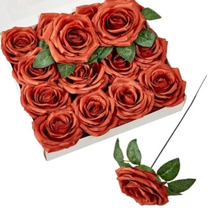 Artificial Flowers Burnt Orange Fake Rose Silk Rose 16 Pcs Real Looking Fake ... - Picture 1 of 7