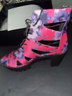 Jennifer Chou "Bubbly" Boots Sz 9 Floral Neon Pink Open Toe Chunky Heel/Sole New