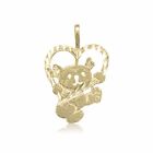 Pendant - Dia Cut Necklace Charm Women 14K Solid Yellow Gold Heart Teddy Bear