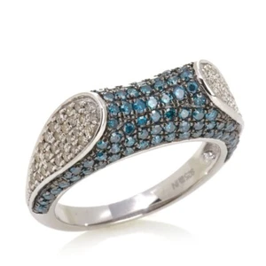 Rarities Sterling Silver Natural White & Blue Diamond Saddle Ring Size 8 - Picture 1 of 3