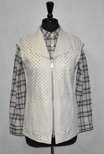 B0 NEW WORTH Alabaster Perforated Laser Cut Leather Side Seam Pockets Vest Sz P - Picture 1 of 5