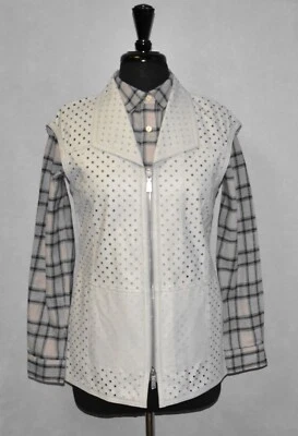 B0 NEW WORTH Alabaster Perforated Laser Cut Leather Side Seam Pockets Vest Sz P - Image 1 of 4