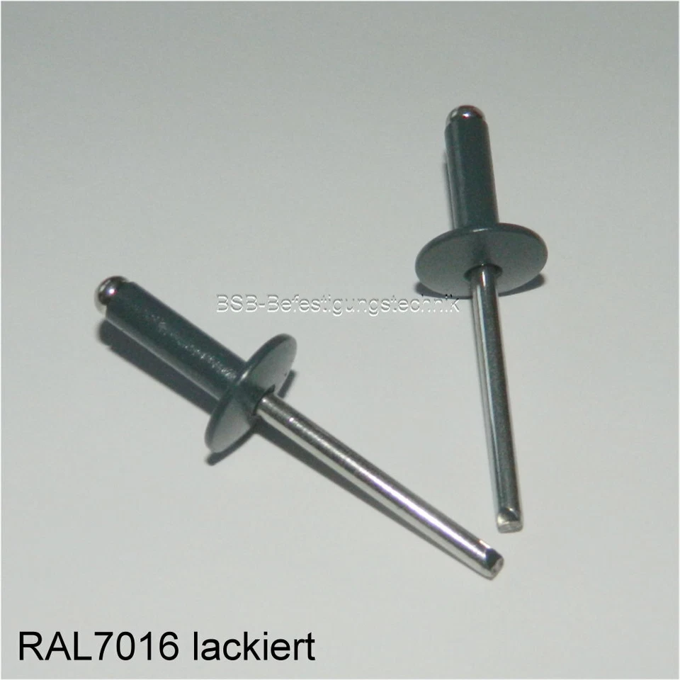 MARKENLOS 50 Stück Großkopfnieten 4,8x12 K14 ALU / EDELSTAHL RAL 7016 Anthrazitgrau