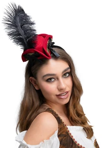 Pirate Hat On Headband Mini Deluxe Ladies Pirate Hat Fancy Dress Accessory - Picture 1 of 1