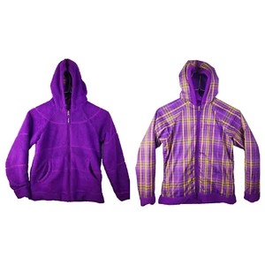 Marmot Girls L Reversible Jacket Purple Plaid Waterproof Sherpa Fleece - Picture 1 of 10
