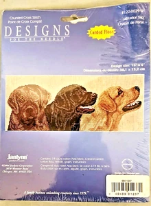 Janlynn Labrador Trio Cross Stitch Kit 120-0029 14 Count Aida Dogs Unopened - Picture 1 of 2