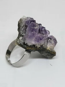 ANELLO con DRUSA di AMETISTA 27 Pietra Naturale Misura regolabile Cristallo gem - Imagen 1 de 2