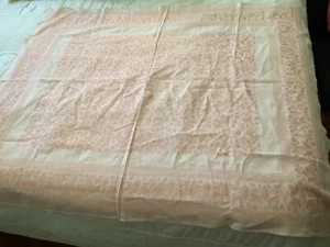 Vintage Pink Leaf Linen Tablecloth 51 x 43 - Picture 1 of 3