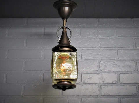 Vintage Antique 1920's Tudor Copper Porch Ceiling Light Fixture Restored 16.5"L Cover