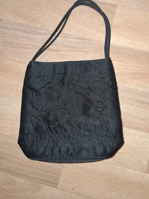 Marks & Spencer 90's Black satin silk Clutch Purse handbag beaded Tote Vintage - Image 1 of 4