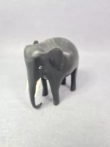 MCM Handcarved Wooden Elephant Brown Black Statue Ornament Figurine 8cm 3in - Picture 1 of 8