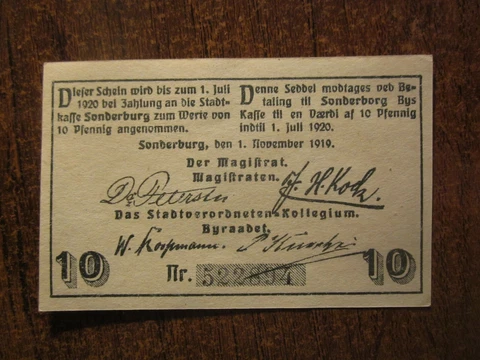 1919 DENMARK SONDERBURG 10 PFENNIG NOTGELD Cover