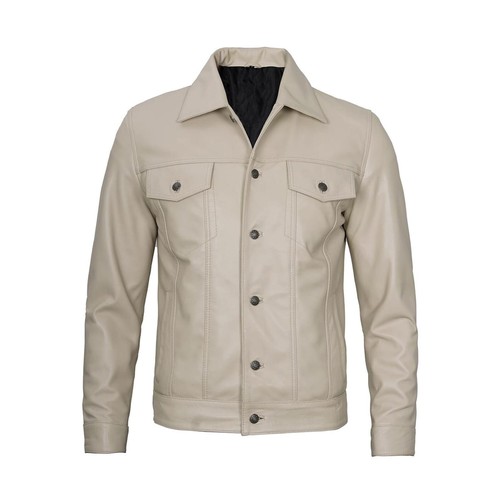 OFF WHITE Giacca in vera pelle da uomo bianco sporco moda camionista design biker tutte le taglie