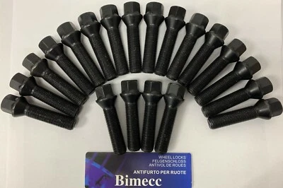 BIMECC 20 X M14X1,25 SCHWARZ 60° ALU RADSCHRAUBEN 40mm GEWINDE PASSEND FÜR BMW F30 F31 F34