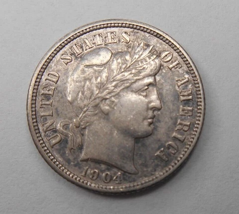 1904 Barber Dime - Nice Original Coin With A Partial Rim & Edge Cover