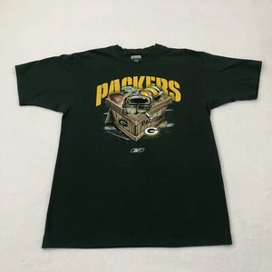 Vintage Reebok Green Bay Packers Football Graphic Logo Dark Green T-Shirt Mens L - Picture 1 of 6