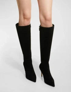 NUEVO EN CAJA $795 Botas hasta la rodilla Stuart Weitzman Stuart de gamuza Stiletto en negro - ¡talla 10! - Imagen 1 de 6