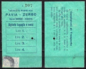 #240 - Regno - 30 cent pacchi postali su biglietto bagaglio (Pavia - Zerbo) - Foto 1 di 1