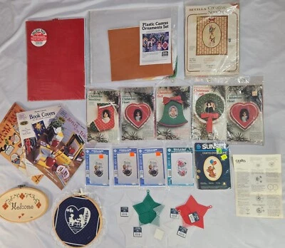 Plastic Canvas Embroidery Needlepoint Lot of 30+ Sheets Books Kits Ornaments - Image 1 of 4