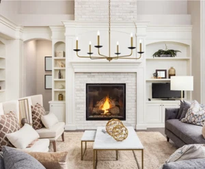 Chandelier Ceiling Light Fixture Brass and Black Living Room or Dining Room 42" - Picture 1 of 8