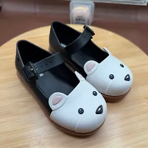 MINI MELISSA MAGGIE BEAR BB 52909 BLACK/WHITE/BROWN SIZE 9 - Picture 1 of 11