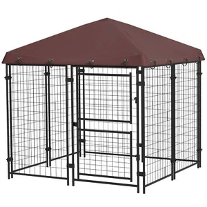 4.6x4.6 ft Dog Kennel Outdoor Playpen Heavy Duty Fence with Waterproof Canopy  - Picture 1 of 9