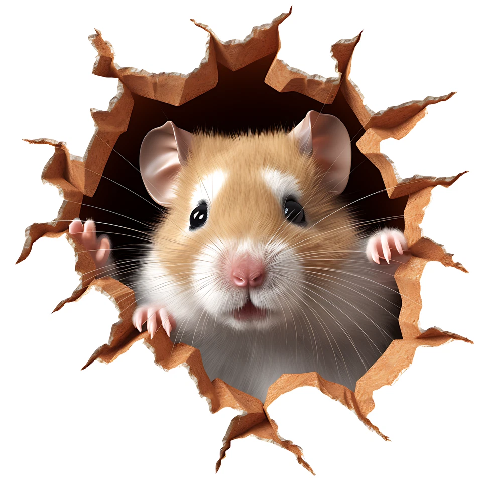 Pegatina Ratón 4" Lindo Mascota Roedor Pequeño Bicho Mirando Plagas Ocultando Pared Marrón Foto 1 de 1