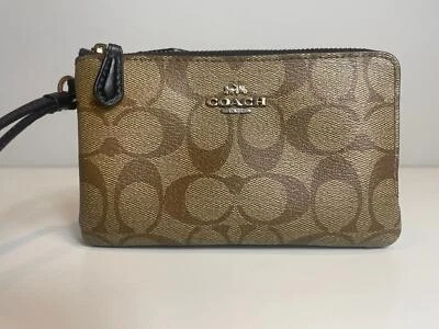Coach Signature F87591 Double Corner Zip Wristlet Light Khaki / Chalk Brown - Image 1 of 4