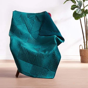 Riviera Velvet Finely Stitched Modern Throw Blanket, Teal, 60X50-Inch - Picture 1 of 12
