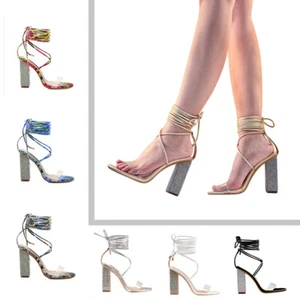 Onlymaker Women's Lace Up Block High Heel Sandals Ladies Gladiator Evening Shoes - Picture 1 of 19