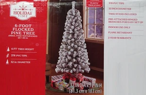 New 6-Foot Flocked Pine Tree with Stand (Priority S/H) - Picture 1 of 2