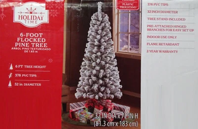 New 6-Foot Flocked Pine Tree with Stand (Priority S/H) - Image 1 of 2