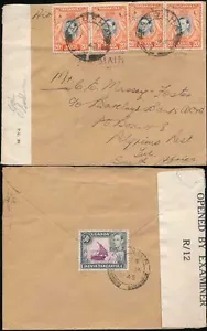 KUT TANGANYIKA ARUSHA to S.AFRICA 1943 CENSORED 20c x 4 + EXTRA 50c TANGA CANCEL - Picture 1 of 1