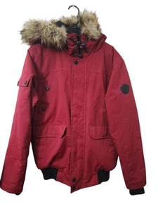 Noize Small Parka Winter Jacket Polyester Burgundy Outerwear Small Mens Lined - Picture 1 of 17
