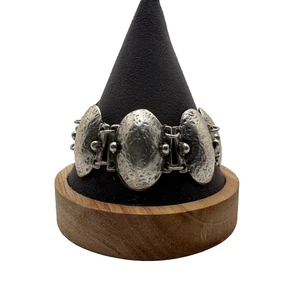 Gehämmertes ovales Gliederarmband strukturiert klobiges Design silberfarben - Bild 1 von 8