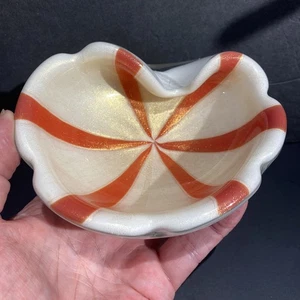 Vintage Alfredo Barbini ? Murano Art Glass Bowl Ashtray Optic Stripe Gold Flecks - Picture 1 of 9